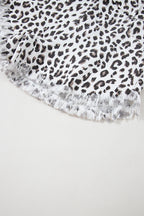 White Leopard Frayed Hem Denim Shorts