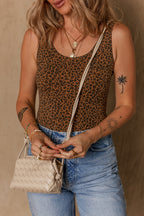 Brown Leopard Printed Sleeveless Scoop Neck Bodysuit