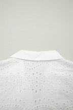 White Solid Color Eyelet Embroidered T Shirt Mini Dress