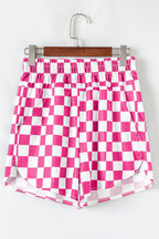 Rose Checkered Print High Waist Casual Shorts