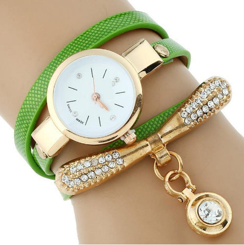 Gnova Platinum Luxury Women’s Rhinestone Bracelet Watch – Gold PU Leather Quartz Watch