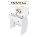 Flip Top Vanity Desk with LED Mirror & Power Outlet – Makeup Table with Storage (White)