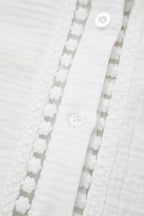White Lace Trim Cuffed Short Sleeve Textured Shirt