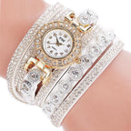 Women’s Rhinestone Bracelet Watch – PU Leather Wrap Quartz Watch (Luxury Fashion)