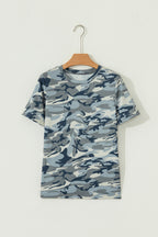 Green Camouflage Print Crew Neck T Shirt