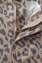 Khaki Leopard Printed Drawstring Elastic Waistband Pocketed Barrel Jeans