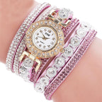 Women’s Rhinestone Bracelet Watch – PU Leather Wrap Quartz Watch (Luxury Fashion)