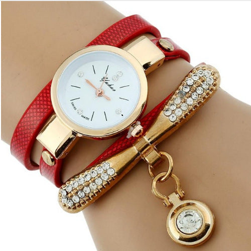 Gnova Platinum Luxury Women’s Rhinestone Bracelet Watch – Gold PU Leather Quartz Watch
