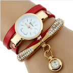 Gnova Platinum Luxury Women’s Rhinestone Bracelet Watch – Gold PU Leather Quartz Watch