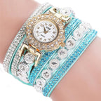 Women’s Rhinestone Bracelet Watch – PU Leather Wrap Quartz Watch (Luxury Fashion)