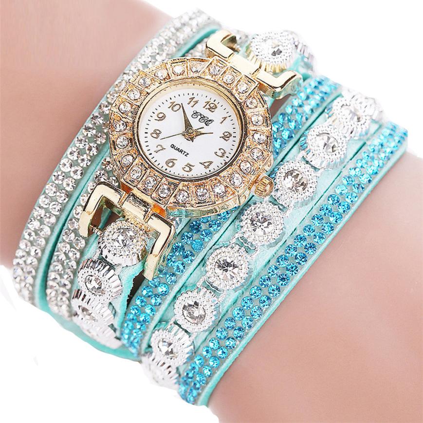 Women’s Rhinestone Bracelet Watch – PU Leather Wrap Quartz Watch (Luxury Fashion)