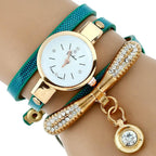 Gnova Platinum Luxury Women’s Rhinestone Bracelet Watch – Gold PU Leather Quartz Watch