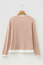 Smoke Gray False Two Piece Color Block Patchwork Long Sleeve Top