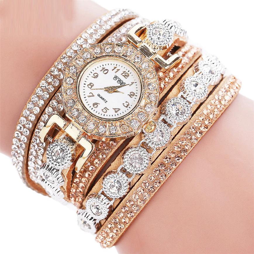 Women’s Rhinestone Bracelet Watch – PU Leather Wrap Quartz Watch (Luxury Fashion)