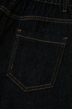 Black Embroidered Scalloped Trim Relaxed Denim Shorts