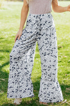 Beige Camo Print Wide Leg Casual Pants