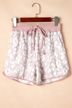 Khaki Classic Leopard Arched Hem Elastic Waistband Casual Shorts