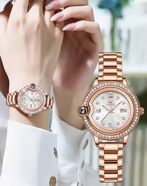 Women’s Waterproof Quartz Watch – Rose Gold Stainless Steel Ladies Watch (30M)