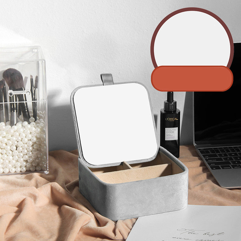 Simple Mirror Jewelry Box – Velvet Organizer Storage Case for Bedroom