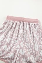 Khaki Classic Leopard Arched Hem Elastic Waistband Casual Shorts