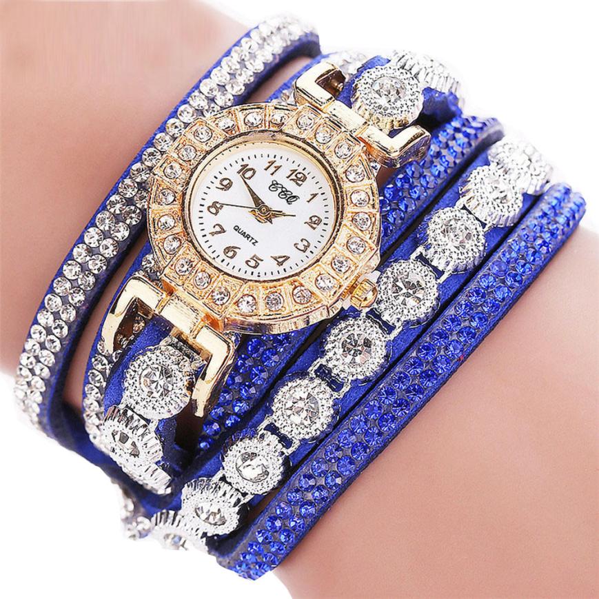 Women’s Rhinestone Bracelet Watch – PU Leather Wrap Quartz Watch (Luxury Fashion)