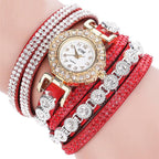 Women’s Rhinestone Bracelet Watch – PU Leather Wrap Quartz Watch (Luxury Fashion)