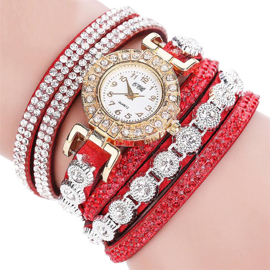 Women’s Rhinestone Bracelet Watch – PU Leather Wrap Quartz Watch (Luxury Fashion)