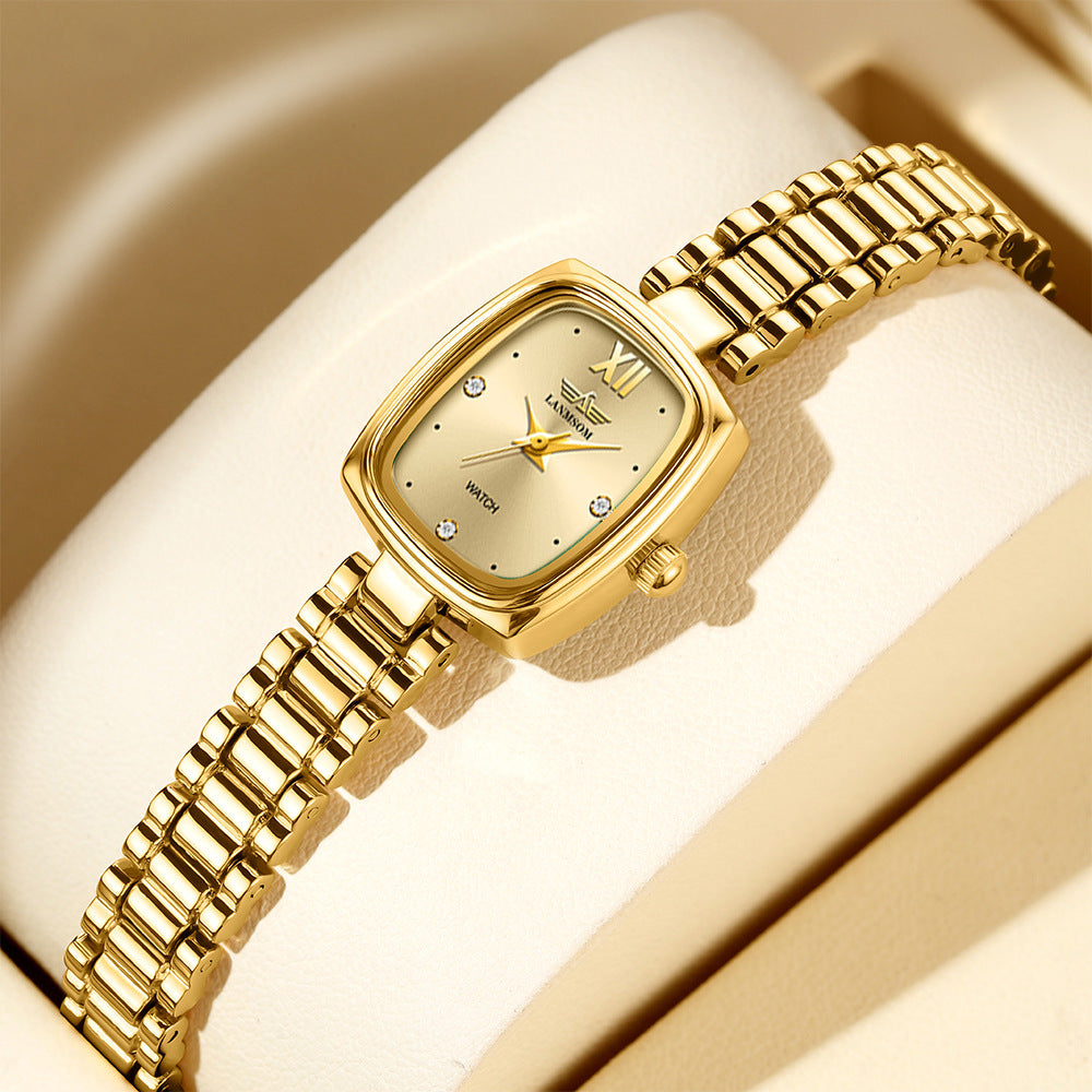 Vintage Petite Gold Watch for Women – Diamond Quartz Luxury Watch (NS-G6)