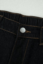 Black Embroidered Scalloped Trim Relaxed Denim Shorts
