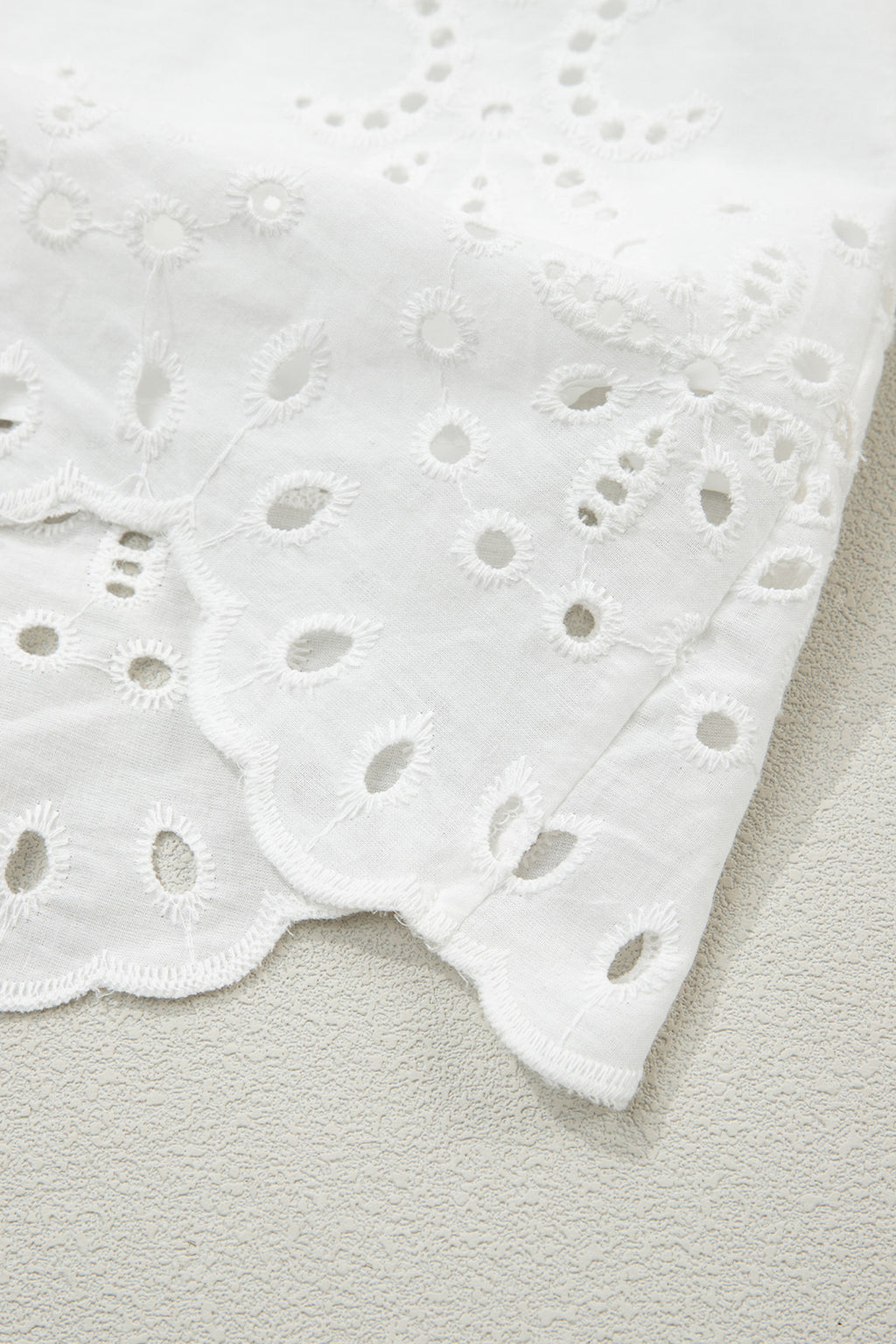 White Solid Color Eyelet Embroidered T Shirt Mini Dress