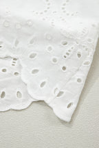 White Solid Color Eyelet Embroidered T Shirt Mini Dress
