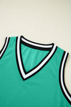 Mint Green Color Contrast Trim V Neck Shift Sleeveless Mini Dress