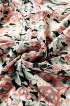 Black Retro Floral Print Mock Neck Mesh Long Sleeve Top