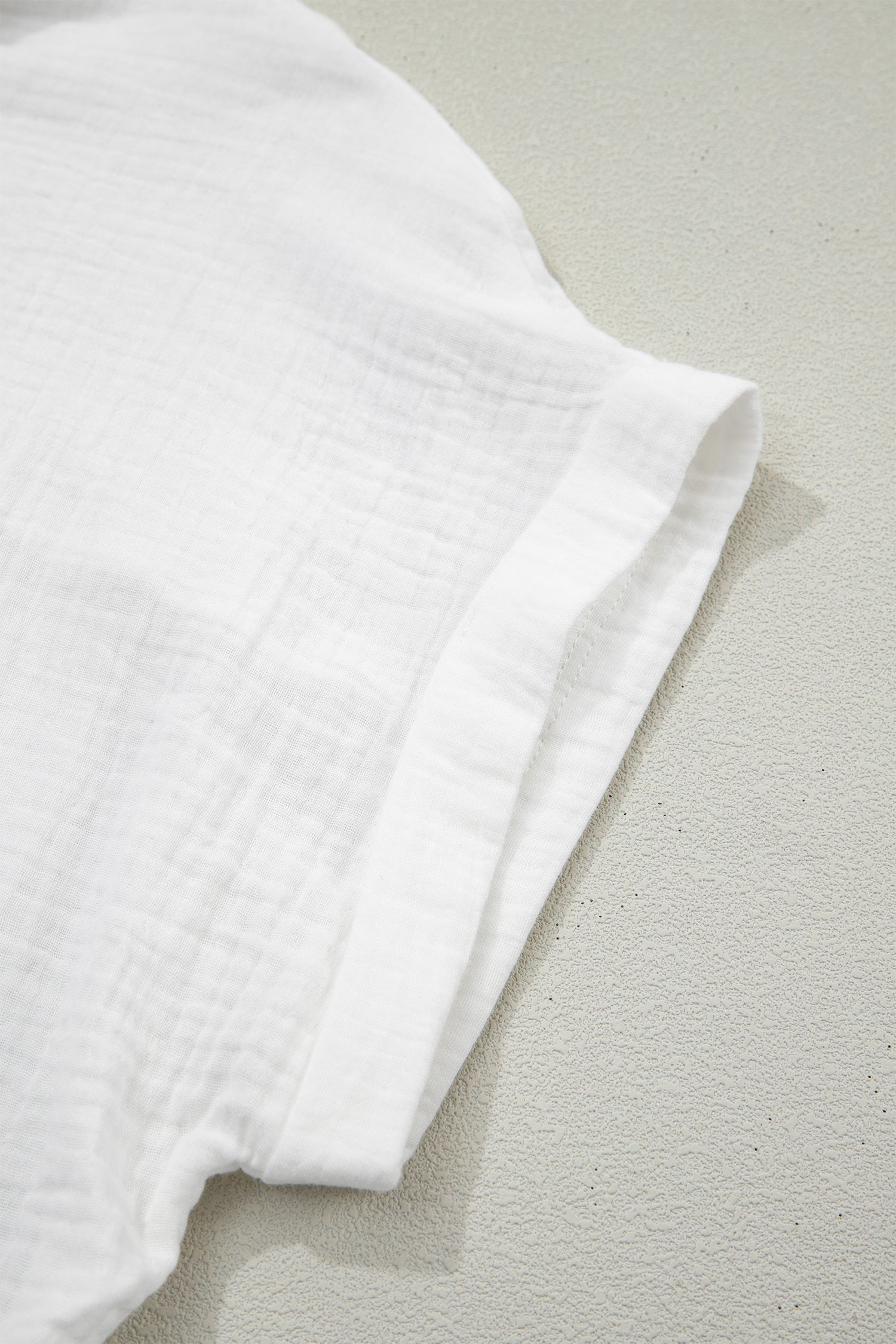 White Lace Trim Cuffed Short Sleeve Textured Shirt