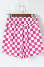 Rose Checkered Print High Waist Casual Shorts
