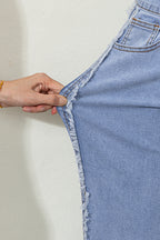 Beau Blue Contrast Stripe Frayed Side Panel Patchwork Shift Jeans