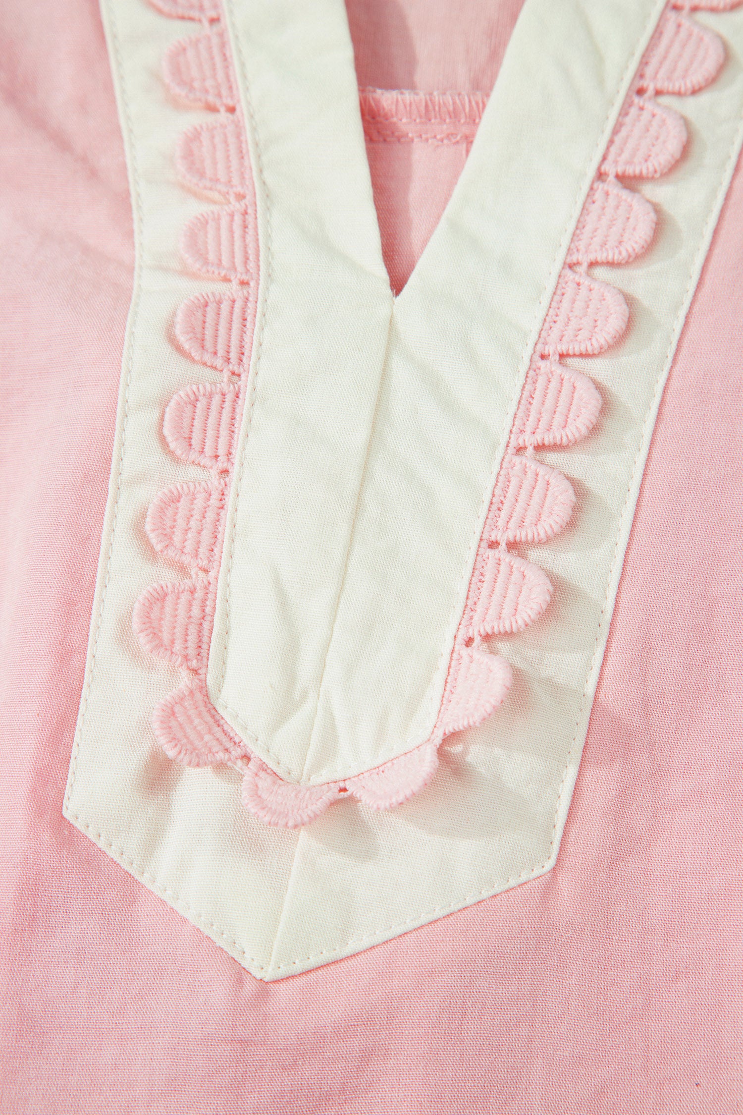 Light Pink Scallop Color Block Trim Puff Sleeve Mini Dress