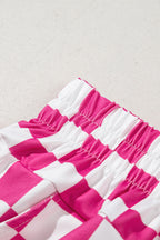 Rose Checkered Print High Waist Casual Shorts