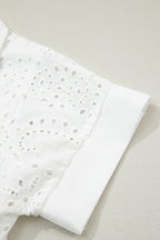 White Solid Color Eyelet Embroidered T Shirt Mini Dress