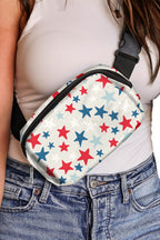 White Star Printed Buckle Strap Flag Day Crossbody Bag
