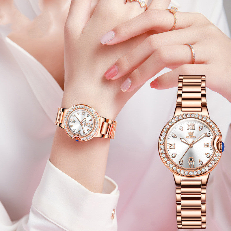 Women’s Waterproof Quartz Watch – Rose Gold Stainless Steel Ladies Watch (30M)