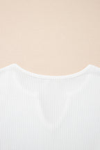 White Spiral Ribbed Raw Seam Color Block Patchwork Long Sleeve Top