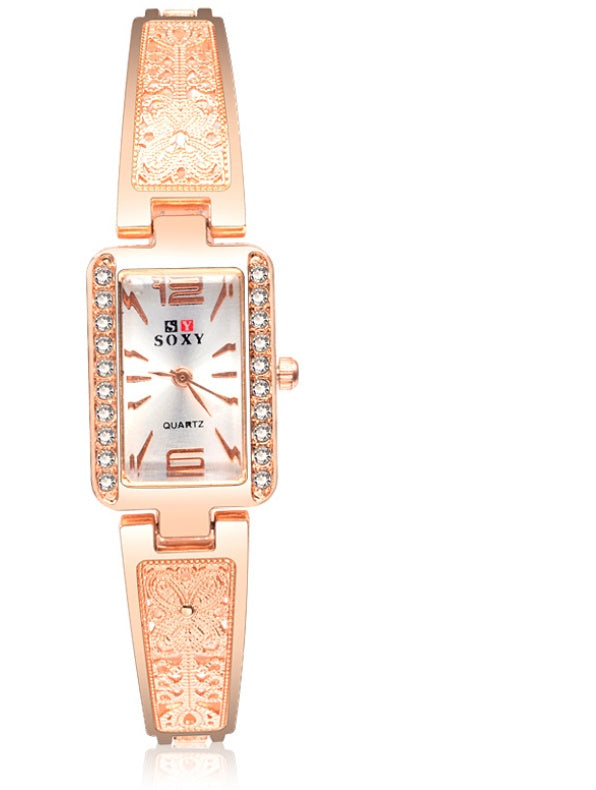 Rose Gold Bracelet Watch for Women – Fashion Square Dial Quartz Watch