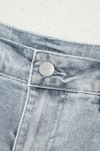 Dusk Blue Scalloped Hemline Acid Wash High Waist Denim Shorts