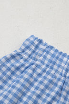 Blue Gingham Printed High Waist Shorts