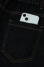 Black Embroidered Scalloped Trim Relaxed Denim Shorts