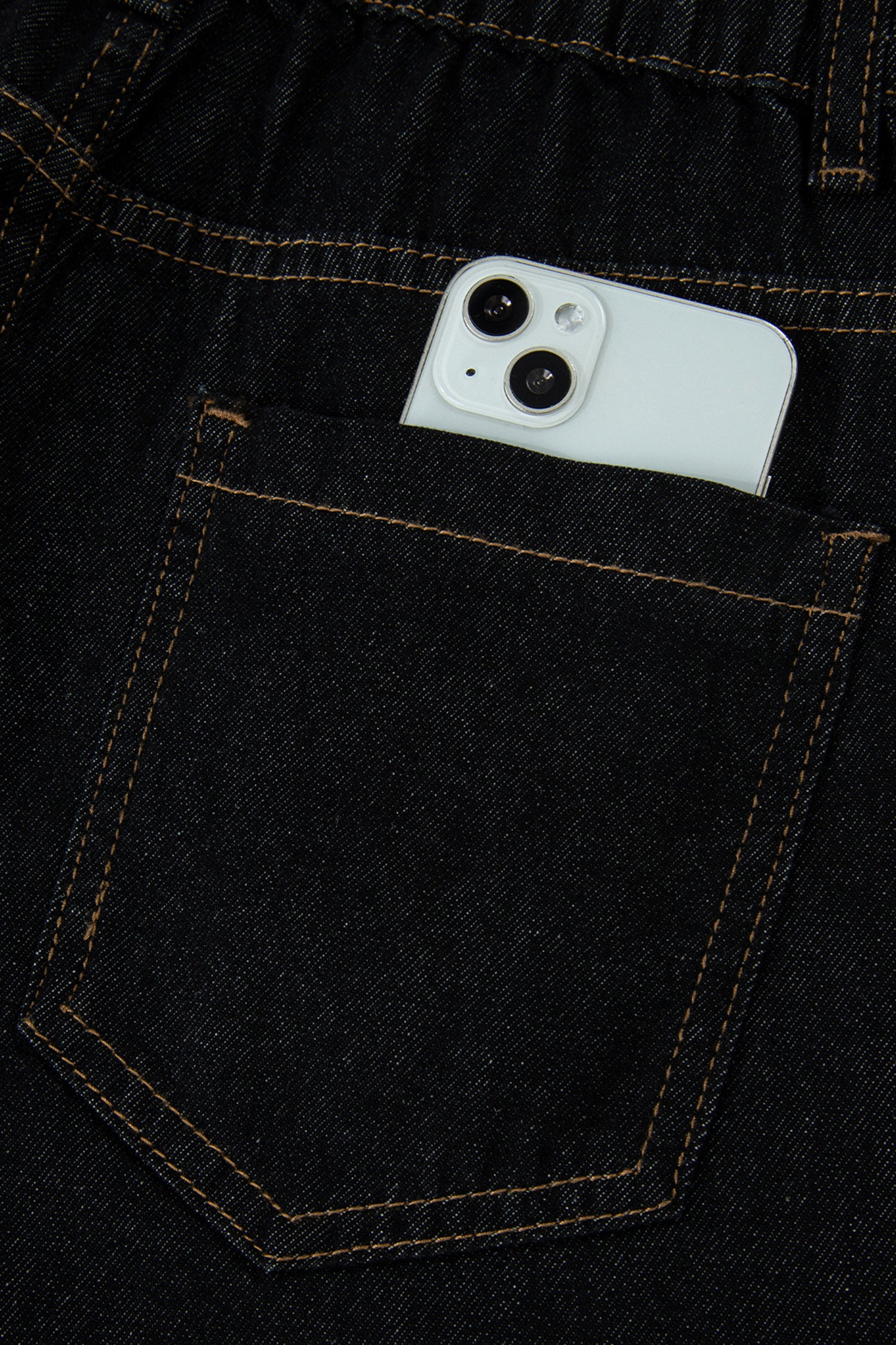 Black Embroidered Scalloped Trim Relaxed Denim Shorts