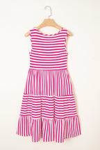 Rose Stripe U Neck Sleeveless Loose Fit Mini Dress