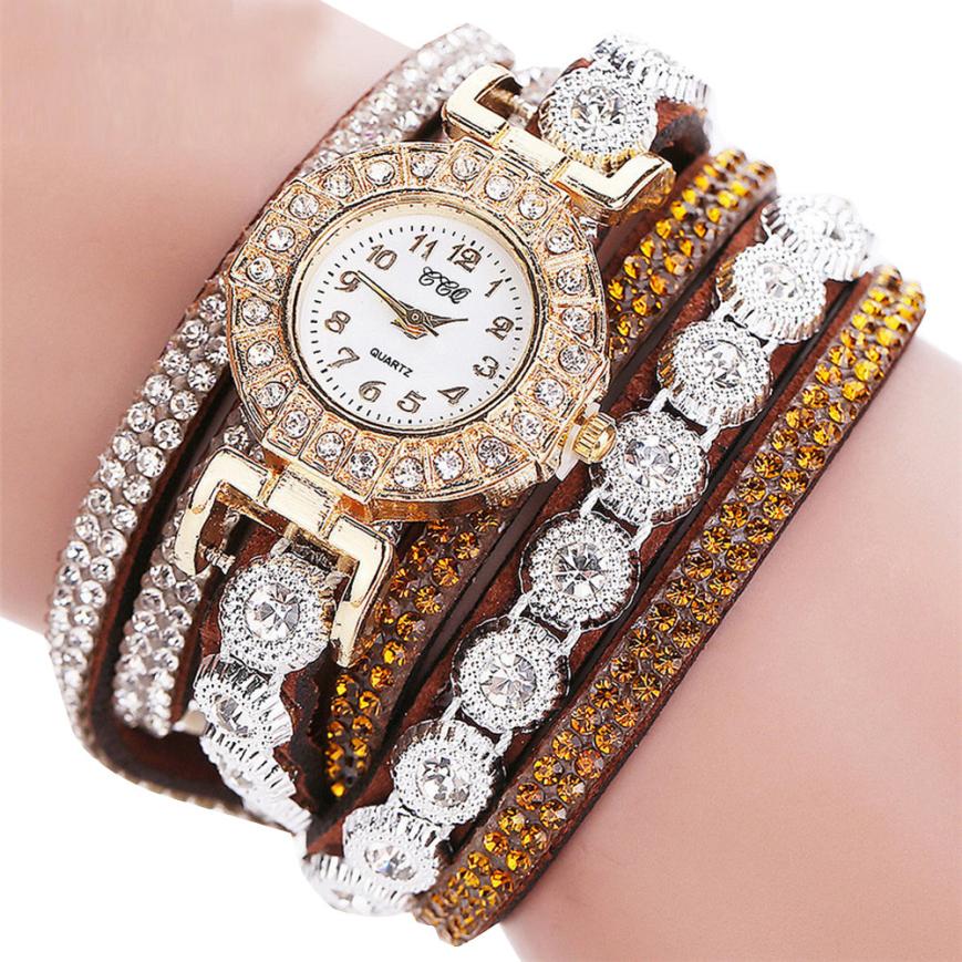 Women’s Rhinestone Bracelet Watch – PU Leather Wrap Quartz Watch (Luxury Fashion)