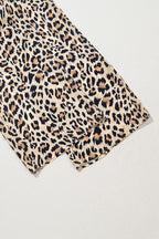 Parchment Leopard Drawstring Elastic Waistband Flowy Wide Leg Pants